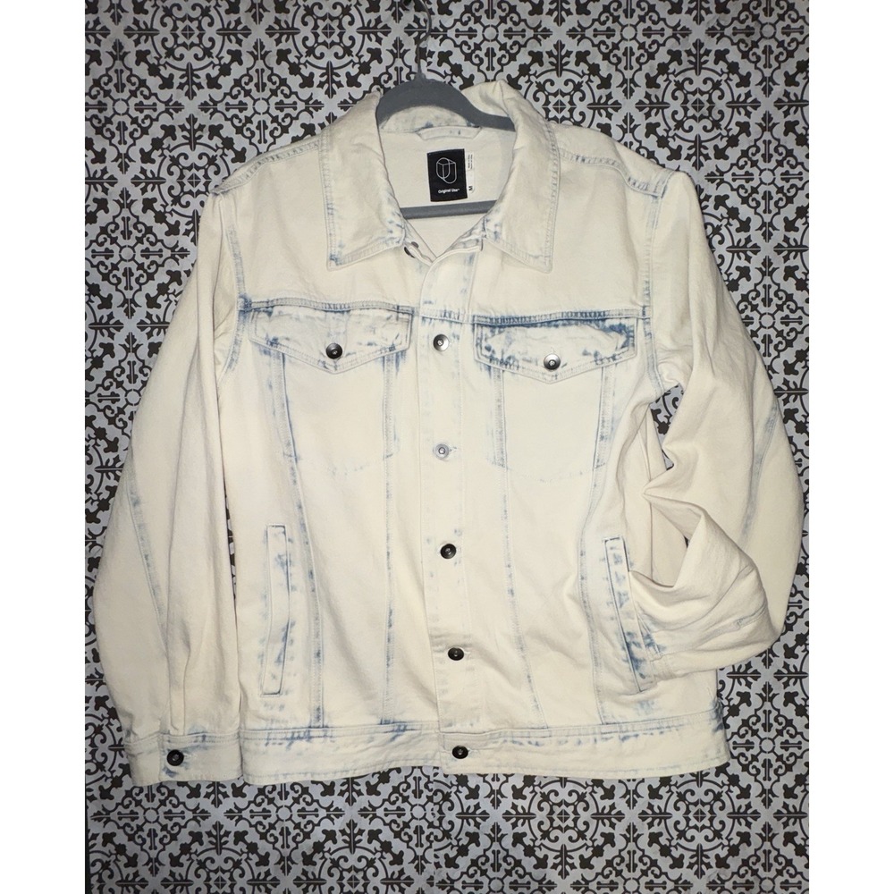 Original Use White Washed Denim Jacket Medium Contrast Stitch Casual Men Women